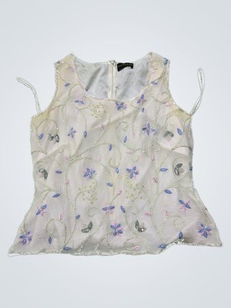 GINA BACCONI Weißer Perlen Blumenshirt ohne Ärmel