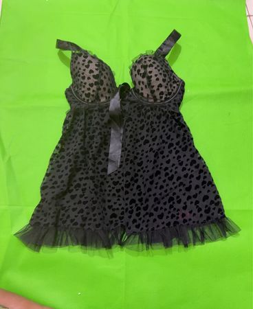 La Senza Black Heart Print Babydoll Unterwäsche