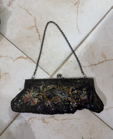 Black beaded clutch with floral embroidery