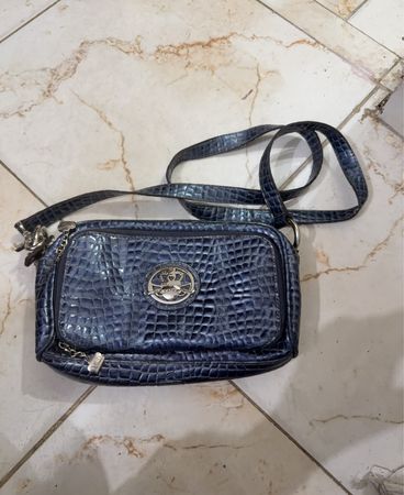 Kathy Van Zeeland Blue Croc Embossed Shoulder Bag