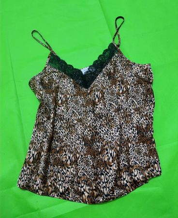 Leopardenmuster Cami mit schwarzem Spitzenbesatz