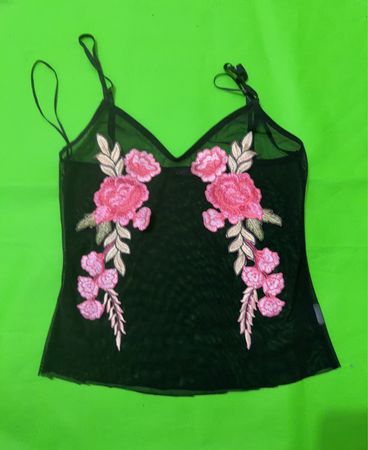 Schwarzes Mesh besticktes Blumen-Camisole