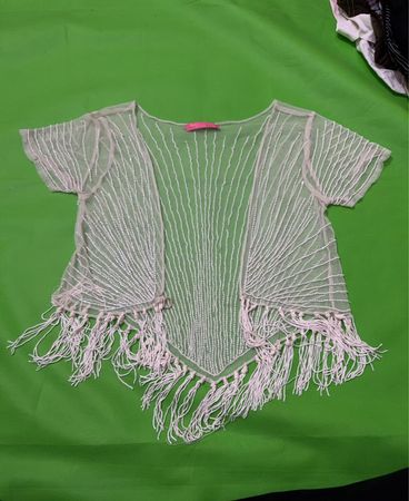 Damen weißer Perlenfransen-Kimono-Cardigan
