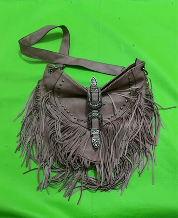 Fringe Shoulder Bag with Buckle Detail
