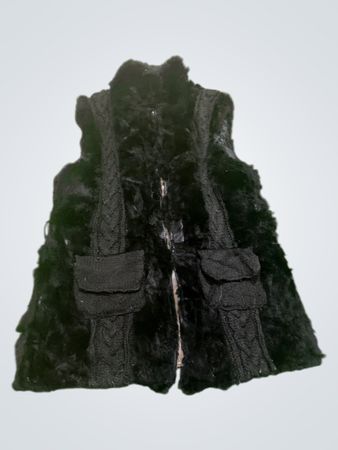 Black Fur Vest with Cable Knit Panels