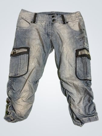 Damen Denim Capri Cargo-Hose