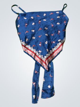 Blaues Blumenmuster-Bandana-Oberteil mit Bindeband hinten