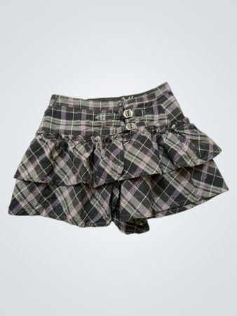 Fishbone Plaid Ruffle Skirt