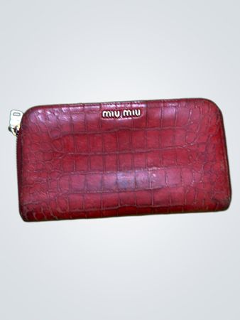 Miu Miu Red Crocodile Embossed Leather Zip Around Wallet