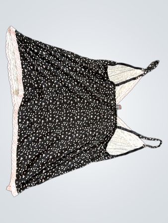 Rene Rofe Schlafwäsche Schwarzes Blumenmuster-Cami mit rosa Spitzenbesatz