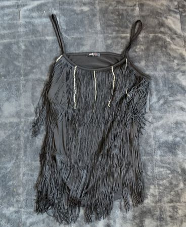 Schwarzes Fransen-Tanktop mit Strasssteinbesatz