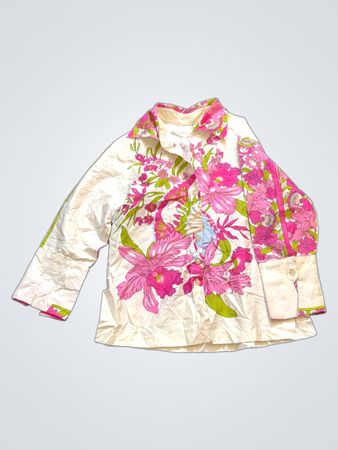 Weiße Bluse mit rosa- und grünem Blumenmuster