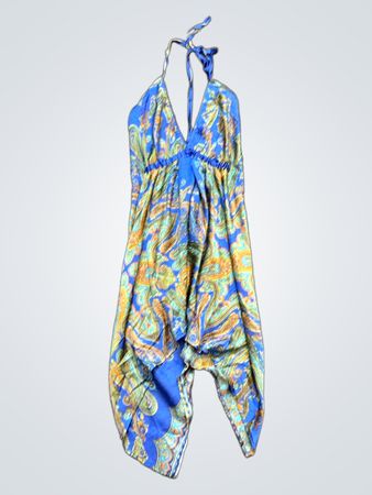 Blaues Paisley-Muster Neckholder-Kleid