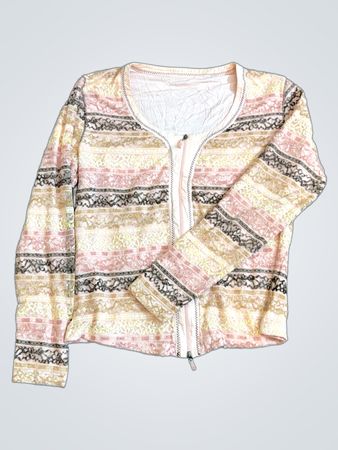 Rosa gestreifte Reißverschluss-Strickjacke