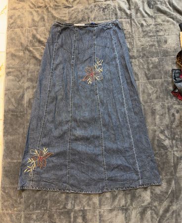 AKDOĞAN COLLECTION Bestickter Denim-Maxirock