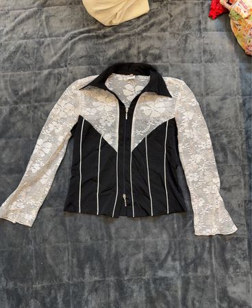 T&E Black and White Sequin Floral Jacket