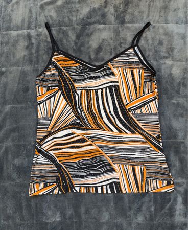 Damens Tanktop in Orange und Schwarz mit Streifen