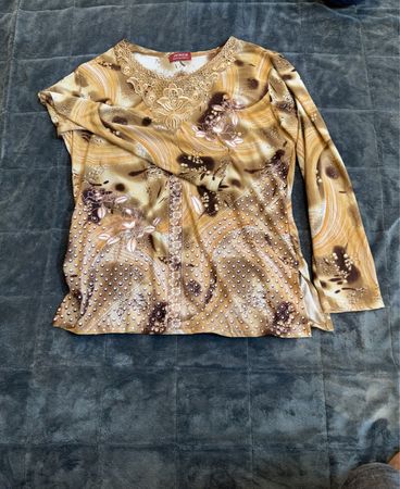 POWER Women's braune Bluse mit Spitzensaum