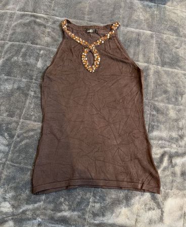 Abo verzierte braune Strickoberteil