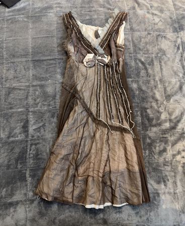 LOS Women's Brown Sheer Overlay Dress with Decorative Bow
