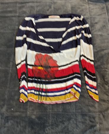 Desigual Women's Striped Floral Print V-Neck Long Sleeve Top