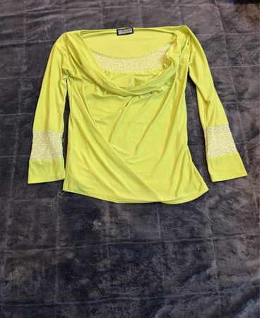 GOLOSY Donna Italia Lime Green Cowl Neck Top with Crochet Detail