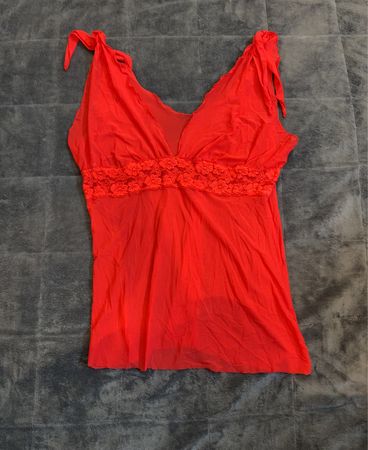 Red Tank Top with Lace Detail