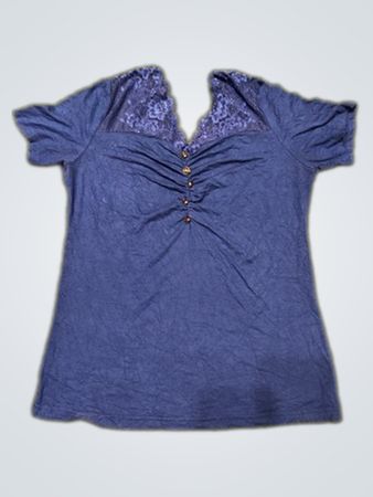 VAIDE Blue Lace V-Ausschnitt Raffung T-Shirt