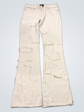 NOVAMEN Beige Used-Look Schlagjeans