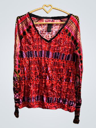GUSTOUNE Red and Purple Patterned Long Sleeve Top