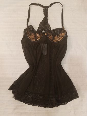 Daisy Fuentes Babydoll mit schwarzem Spitzenbesatz