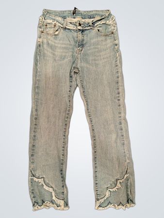 SO NICE Damen Hellwasch Verwaschene Schlagjeans mit gewelltem Saum