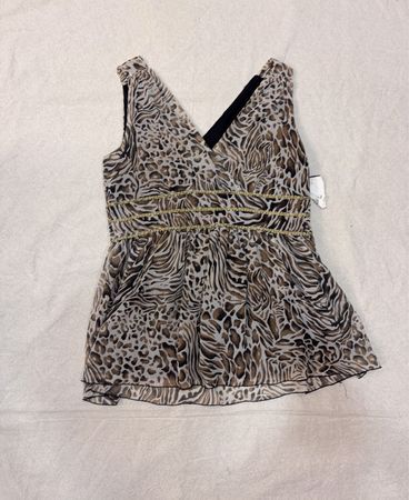 Spense Damen Tierdruck V-Ausschnitt Ärmelloses Top mit goldener Kettendetail