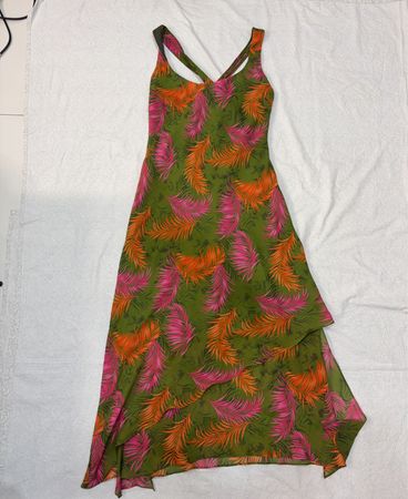 CDC Grün Tropisches Druck Asymmetrisches Midi-Kleid
