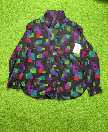 Carole Little Women's 100% Polyester Black Geometric Print Button-Up Shirt