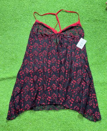 Secret Treasures Black and Red Floral Lace Babydoll Nightgown