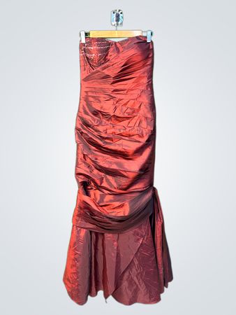 Red Ruched Strapless Gown