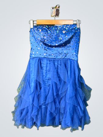 Mymichelle Blue Strapless Beaded Tulle Dress Size 5