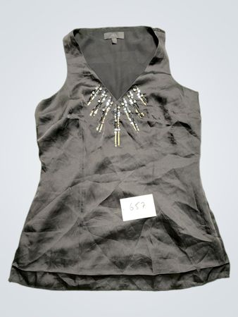 Black Embellished V-Neck Sleeveless Top