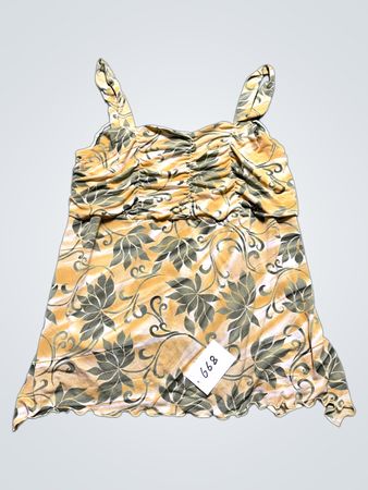 Yellow and green floral print ruched camisole