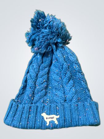Blauer Hund Beanie mit Pom Pom