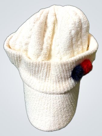 ELLE Weiße Strickmütze mit Pom Poms