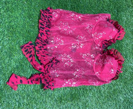 Rotes Spitzenkorsett mit Animal-Print-Besatz