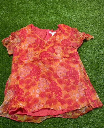 Coldwater Creek Damen Bluse mit Blumenmuster und kurzen Ärmeln