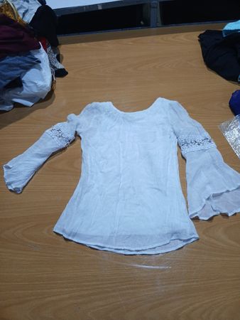 White Long Sleeve Blouse with Lace Detail