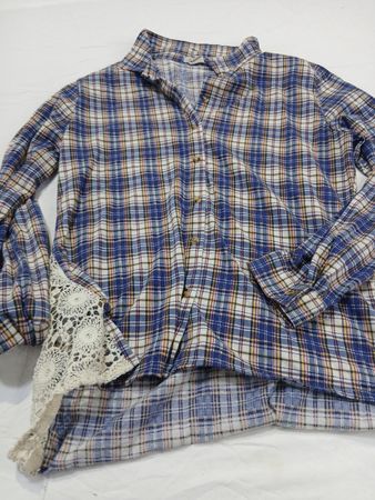 Plaid Flannel Shirt with Lace Trim