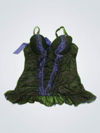 Black Lace Corset with Purple Ribbon