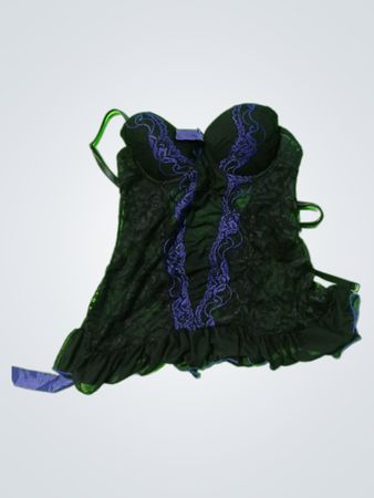 Black Lace Corset with Blue Ribbon