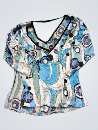 Blouse with Blue and Black Circles Pattern