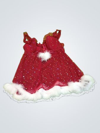 Red Sparkly Dress with Fur Trim